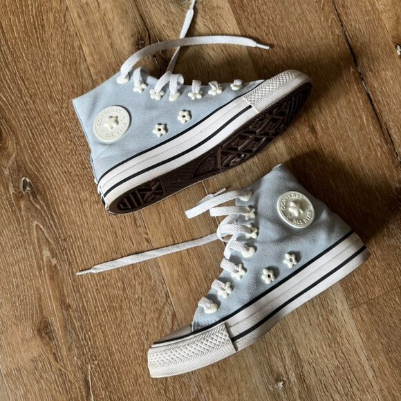 Converse High Top Chuck Taylor All Star Stars Color: Baby Blue Size Women’s 5 - Picture 2 of 7